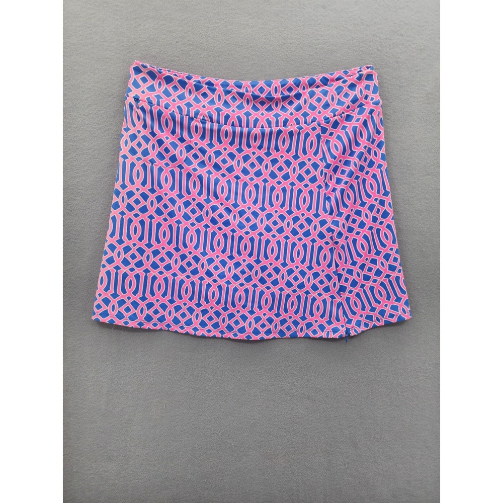 Lulu-B Pink Blue Geometric Lattice Skort Large Womens Athletic Skirt Coastal